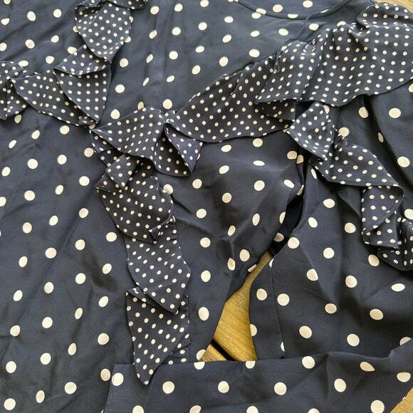 Rebecca Taylor Long-Sleeve Ruffle Polka Dot 100% Silk Blouse size 0 - Picture 6 of 9